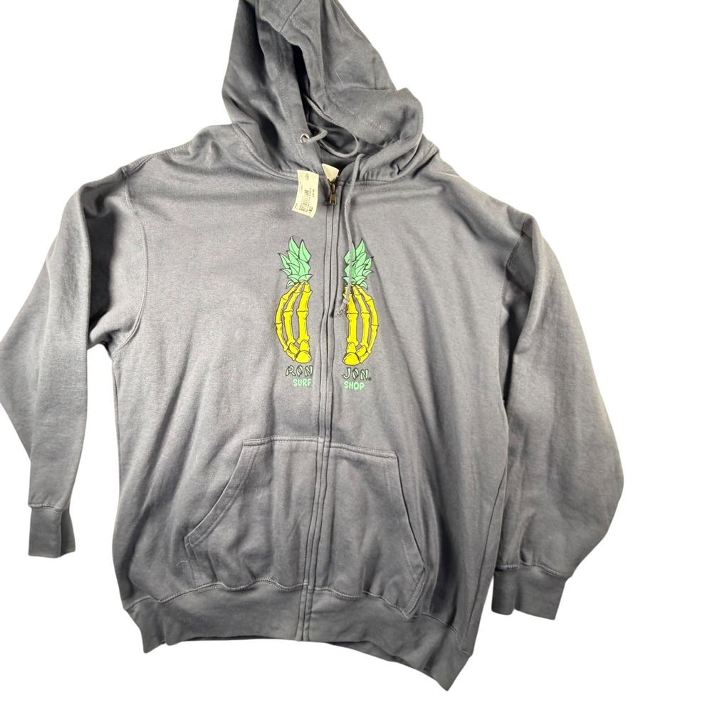 Ron Jon Surf Shop Hoodie Men's XXL Blue Gray Skeleton Pineapple Zip 20349